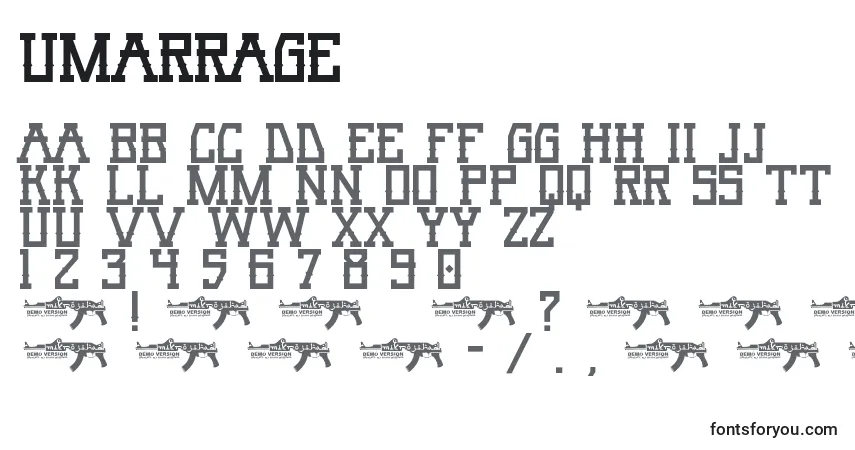 A fonte UmarRage – alfabeto, números, caracteres especiais