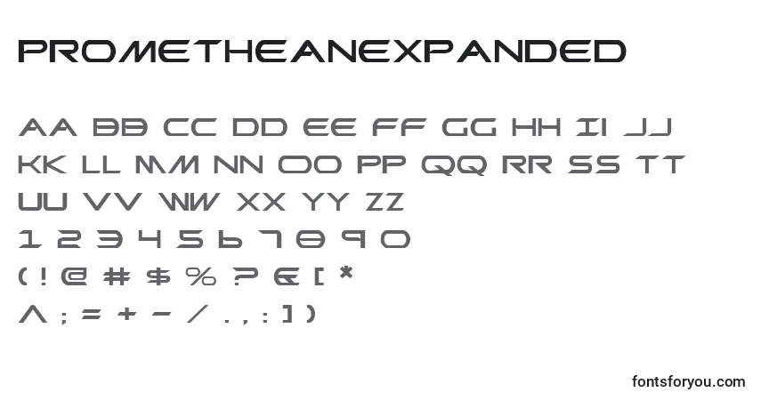 Czcionka PrometheanExpanded – alfabet, cyfry, specjalne znaki