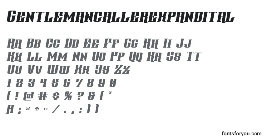 Gentlemancallerexpandital Font – alphabet, numbers, special characters