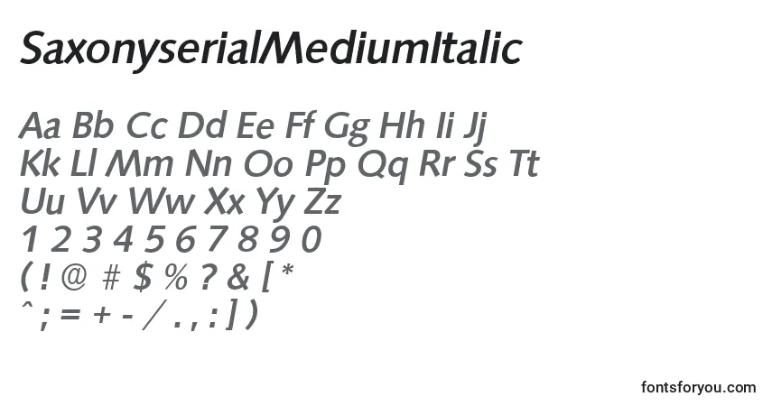 SaxonyserialMediumItalicフォント–アルファベット、数字、特殊文字