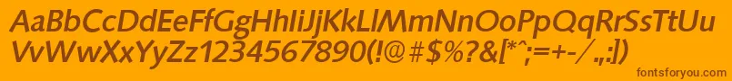 SaxonyserialMediumItalic-Schriftart – Braune Schriften auf orangefarbenem Hintergrund
