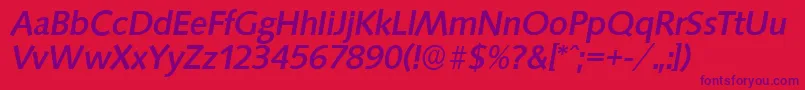 SaxonyserialMediumItalic-Schriftart – Violette Schriften auf rotem Hintergrund
