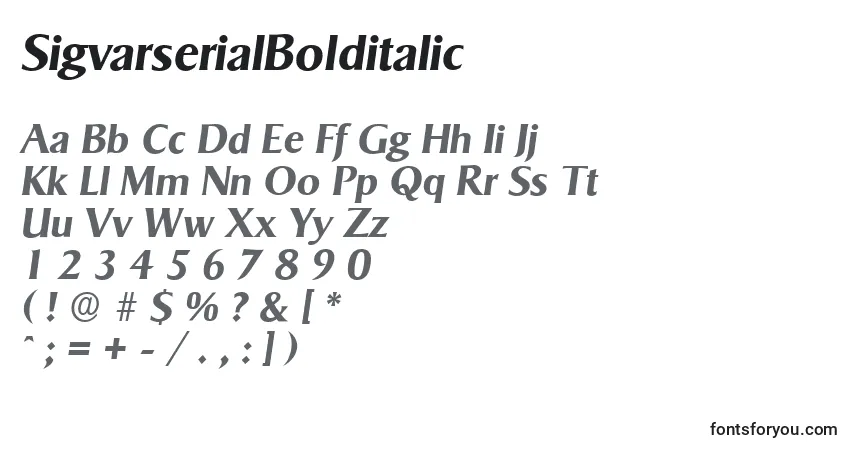Шрифт SigvarserialBolditalic – алфавит, цифры, специальные символы