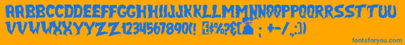 JmhSelectTerror-Schriftart – Blaue Schriften auf orangefarbenem Hintergrund