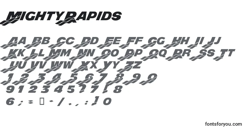 Czcionka MightyRapids – alfabet, cyfry, specjalne znaki