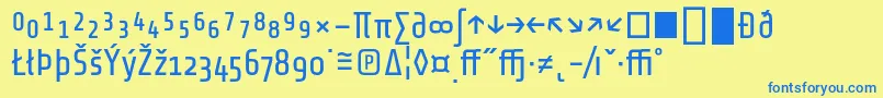 フォントShareTechexp – 青い文字が黄色の背景にあります。