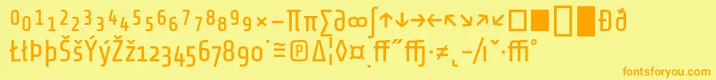 フォントShareTechexp – オレンジの文字が黄色の背景にあります。