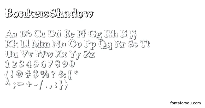 Шрифт BonkersShadow – алфавит, цифры, специальные символы