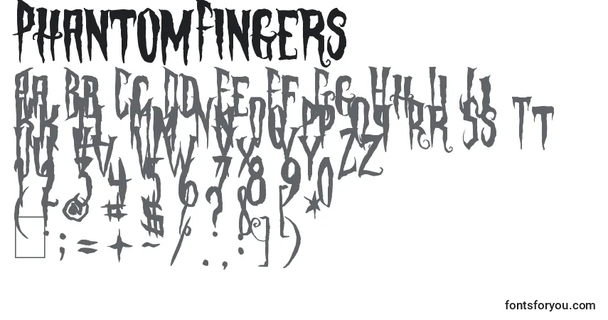 Schriftart PhantomFingers (102348) – Alphabet, Zahlen, spezielle Symbole
