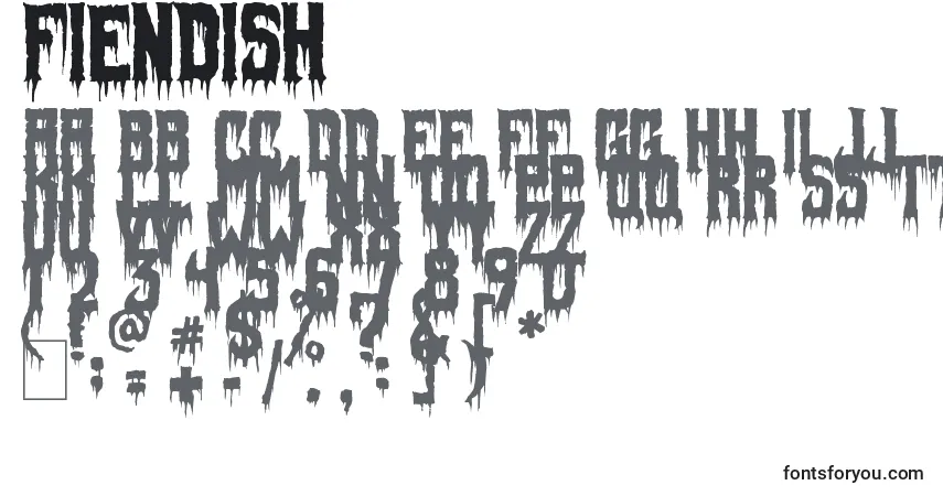 A fonte Fiendish (102349) – alfabeto, números, caracteres especiais