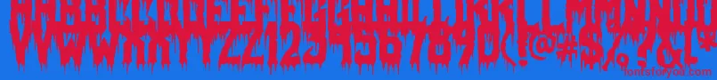Fiendish-Schriftart – Rote Schriften auf blauem Hintergrund