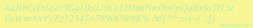 MeridienLtItalic Font – Green Fonts on Yellow Background