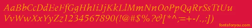 MeridienLtItalic Font – Orange Fonts on Red Background