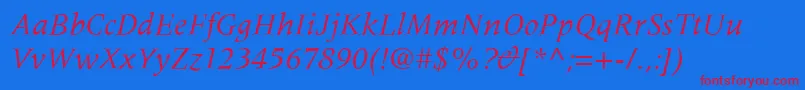 MeridienLtItalic Font – Red Fonts on Blue Background