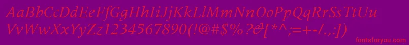 MeridienLtItalic Font – Red Fonts on Purple Background