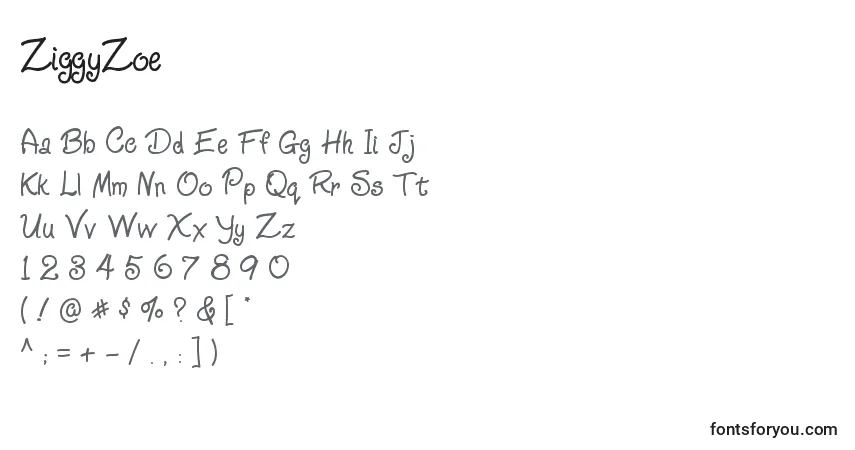 Czcionka ZiggyZoe – alfabet, cyfry, specjalne znaki