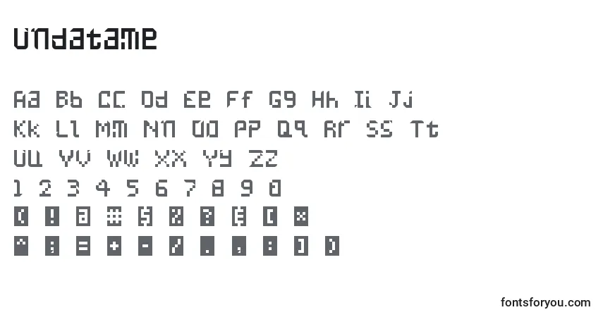 A fonte Undatame (102360) – alfabeto, números, caracteres especiais