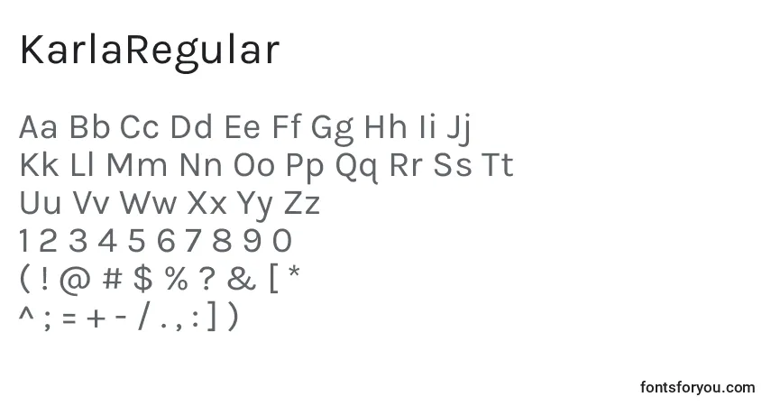 KarlaRegular-fontti – aakkoset, numerot, erikoismerkit