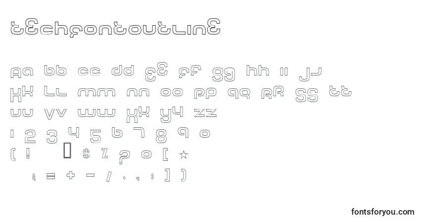 A fonte TechFontOutline – alfabeto, números, caracteres especiais