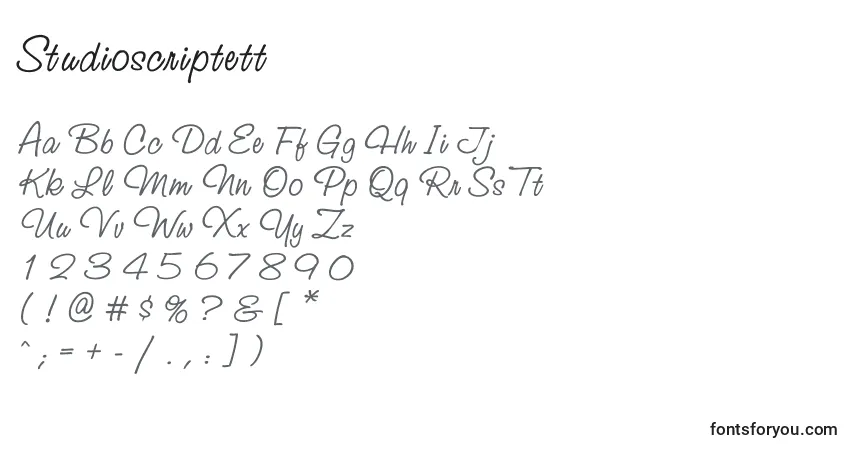 A fonte Studioscriptett – alfabeto, números, caracteres especiais