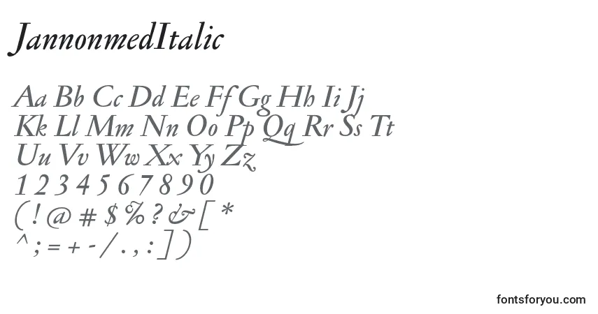 JannonmedItalicフォント–アルファベット、数字、特殊文字