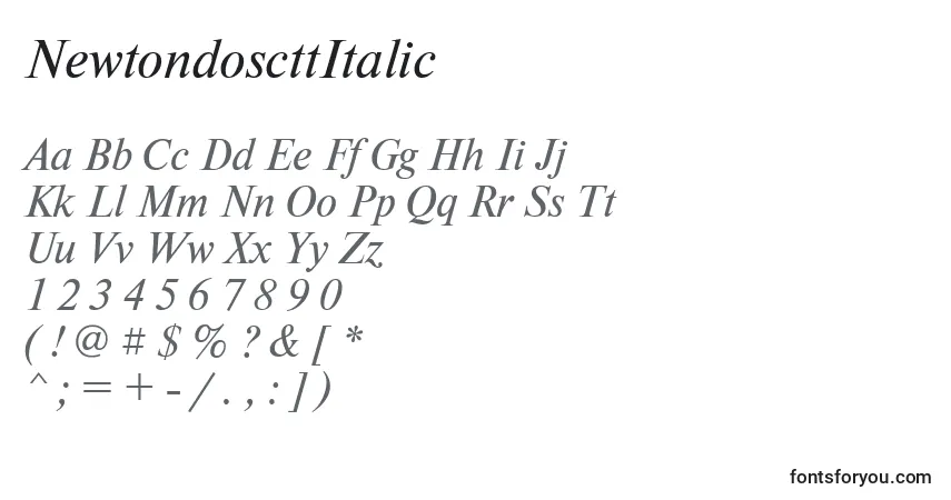 Schriftart NewtondoscttItalic – Alphabet, Zahlen, spezielle Symbole