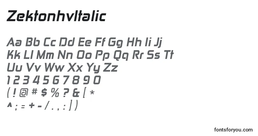 A fonte ZektonhvItalic – alfabeto, números, caracteres especiais