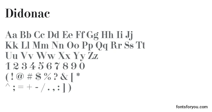 A fonte Didonac – alfabeto, números, caracteres especiais