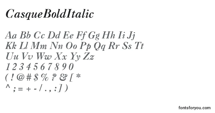 Czcionka CasqueBoldItalic – alfabet, cyfry, specjalne znaki
