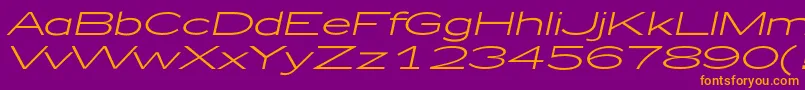 Fonte Zeppelin51Italic – fontes laranjas em um fundo violeta