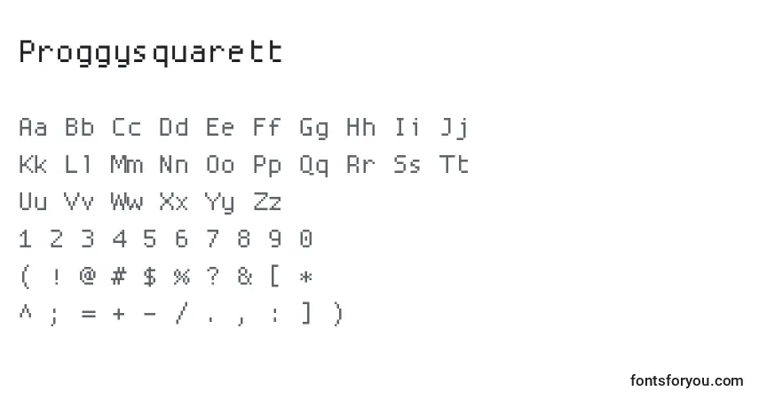 A fonte Proggysquarett – alfabeto, números, caracteres especiais