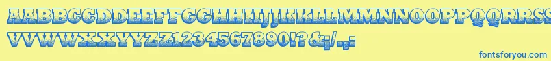フォントPrintOldyz – 青い文字が黄色の背景にあります。