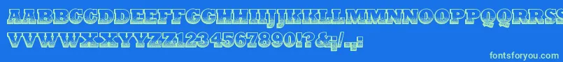 PrintOldyz Font – Green Fonts on Blue Background