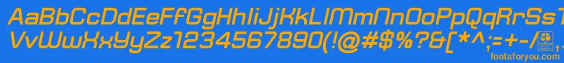 フォントTypoSquareBoldItalicDemo – オレンジ色の文字が青い背景にあります。