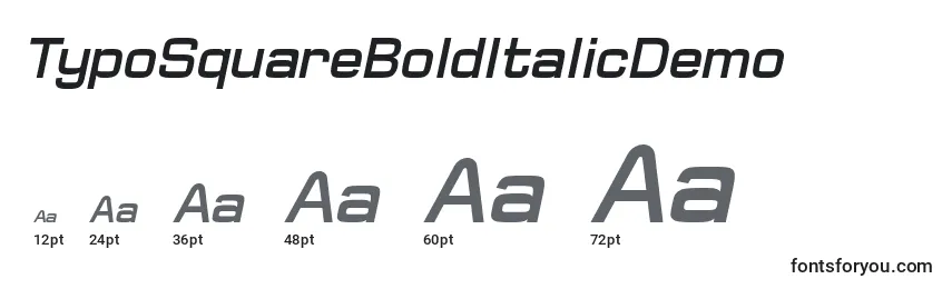 Размеры шрифта TypoSquareBoldItalicDemo