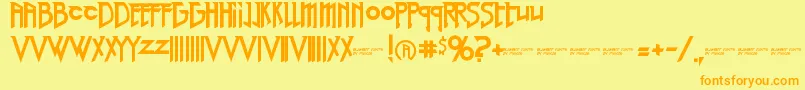 フォントRedRightHand – オレンジの文字が黄色の背景にあります。