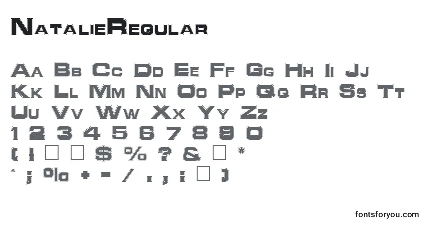 Czcionka NatalieRegular – alfabet, cyfry, specjalne znaki