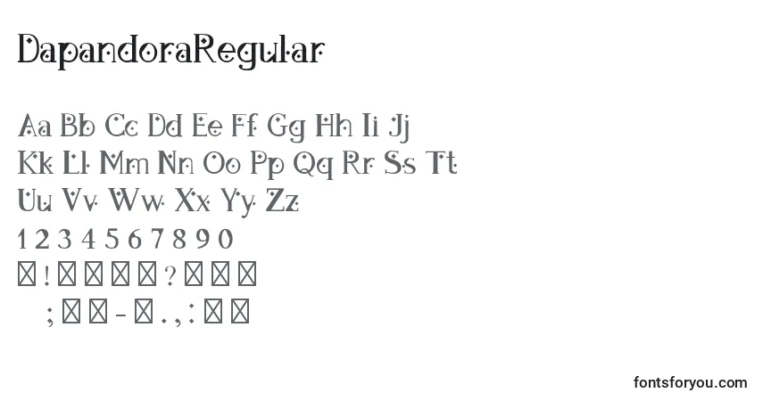 A fonte DapandoraRegular – alfabeto, números, caracteres especiais