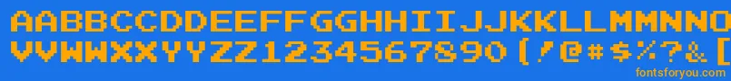 フォントJoystixMonospace – オレンジ色の文字が青い背景にあります。