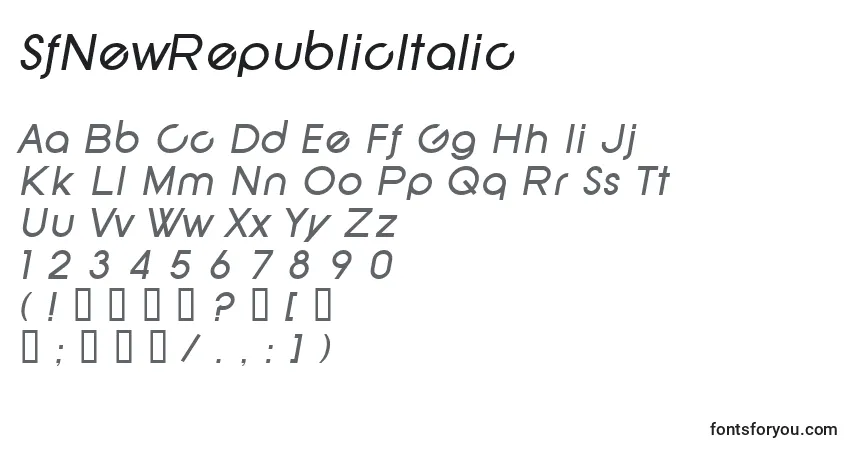 A fonte SfNewRepublicItalic – alfabeto, números, caracteres especiais