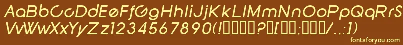 SfNewRepublicItalic-fontti – keltaiset fontit ruskealla taustalla