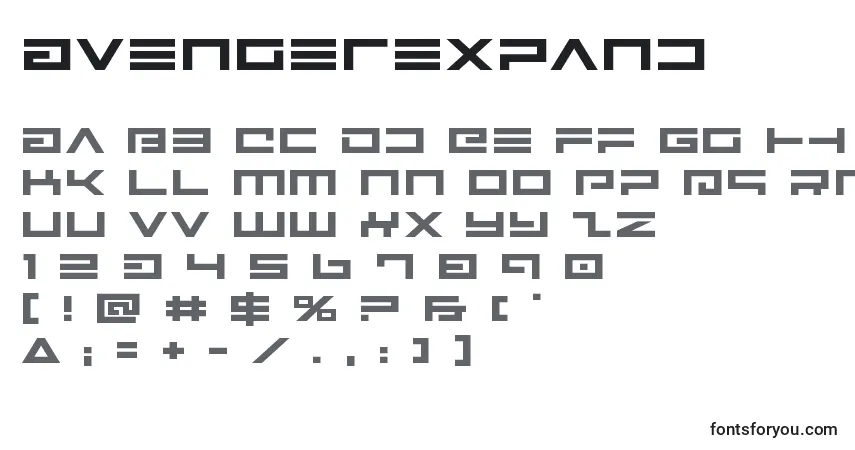 Schriftart Avengerexpand – Alphabet, Zahlen, spezielle Symbole