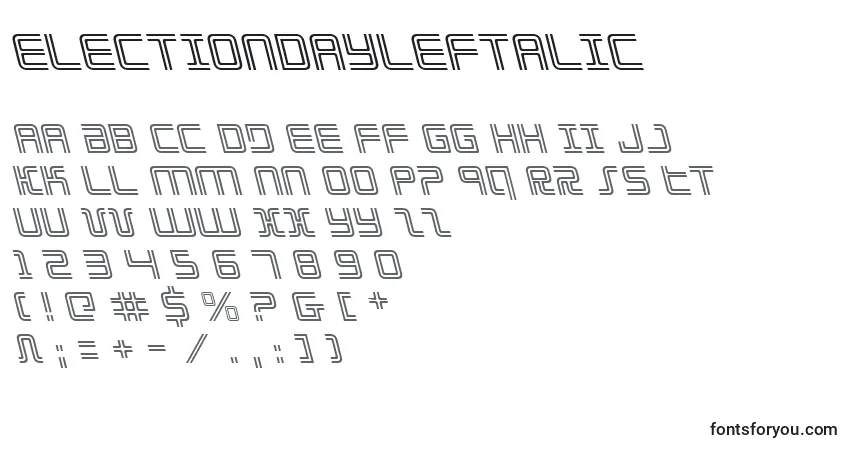 Schriftart ElectionDayLeftalic – Alphabet, Zahlen, spezielle Symbole