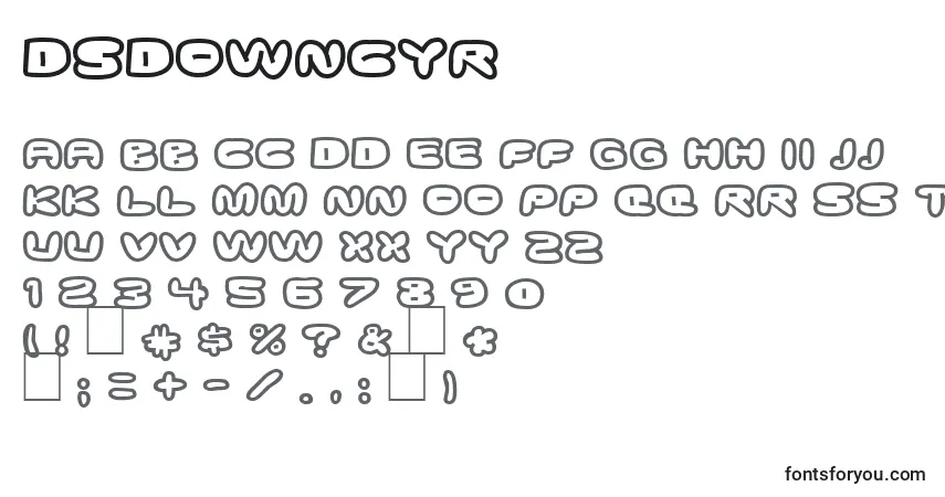 Czcionka DsDownCyr – alfabet, cyfry, specjalne znaki