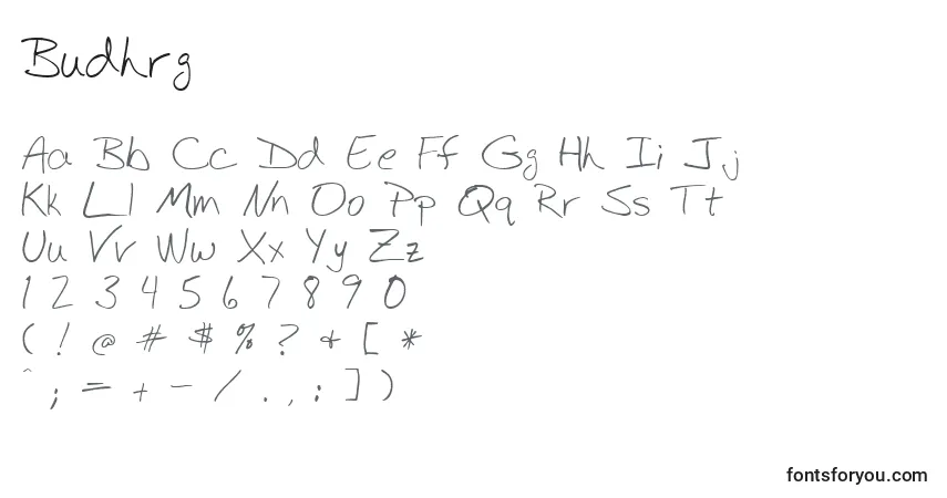 A fonte Budhrg – alfabeto, números, caracteres especiais