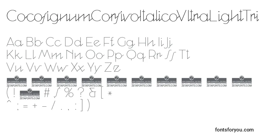 CocosignumCorsivoItalicoUltraLightTrial-fontti – aakkoset, numerot, erikoismerkit