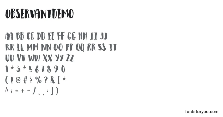 Observantdemo Font – alphabet, numbers, special characters