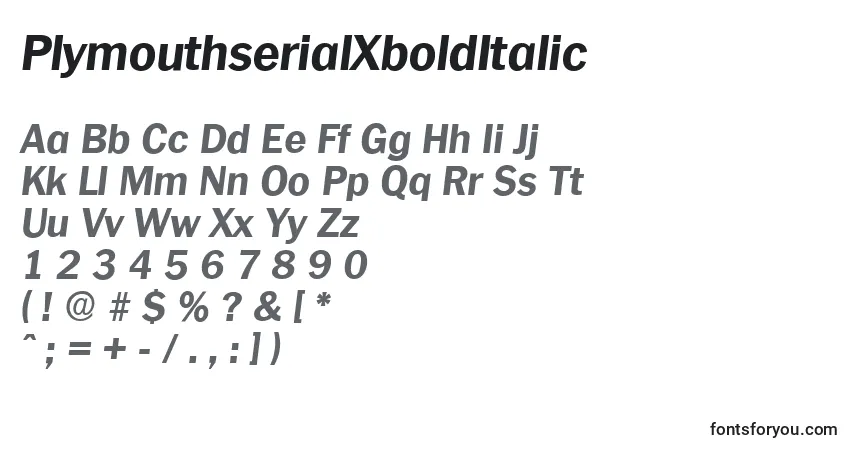 Schriftart PlymouthserialXboldItalic – Alphabet, Zahlen, spezielle Symbole