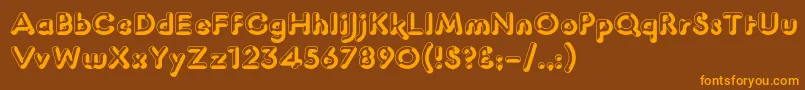 フォントK22LuciferNo.1 – オレンジ色の文字が茶色の背景にあります。