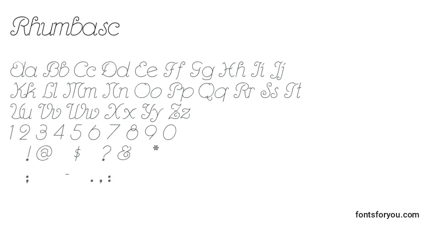 Czcionka Rhumbasc – alfabet, cyfry, specjalne znaki